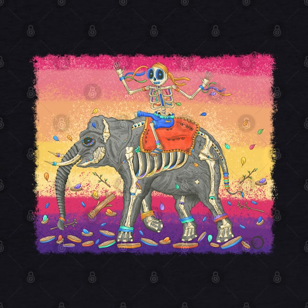 Colorful Indian Elephant Skeleton - Día De Los Muertos - Decoration Skeleton by Scriptnbones